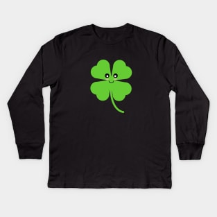 Cute Lucky Shamrock in Black Kids Long Sleeve T-Shirt